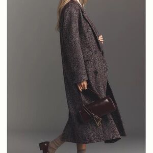 Anthropologie Burgundy Herringbone Pea Coat